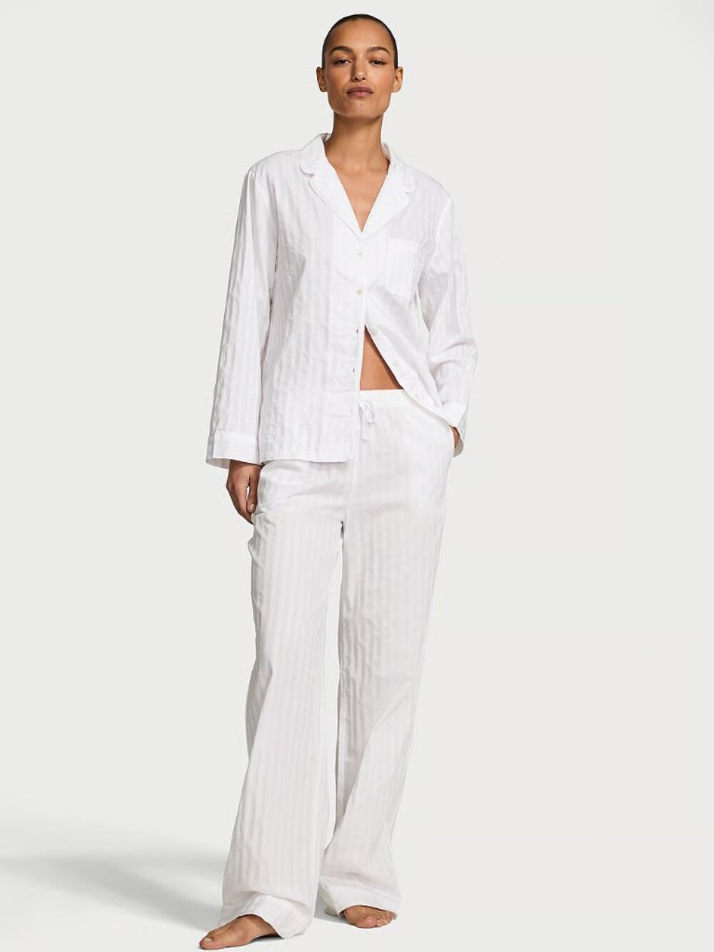 Victoria's Secret Cotton Heritage Cotton Long Pajama Set in White Stripe Med